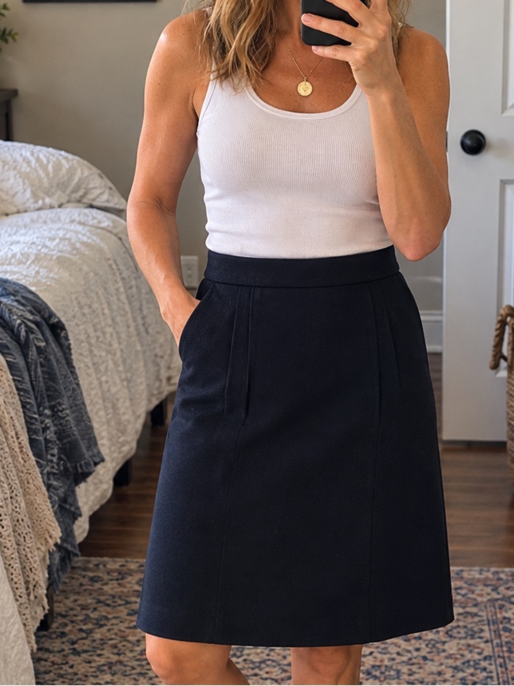 ModCloth Navy Wool Blend A-Line Skirt M Knee Length Career Preppy Classic